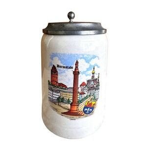 Gerz German Beer Stein Darmstadt 0.5L Stoneware Lidded Mug 95% Zinn Pewter Lid